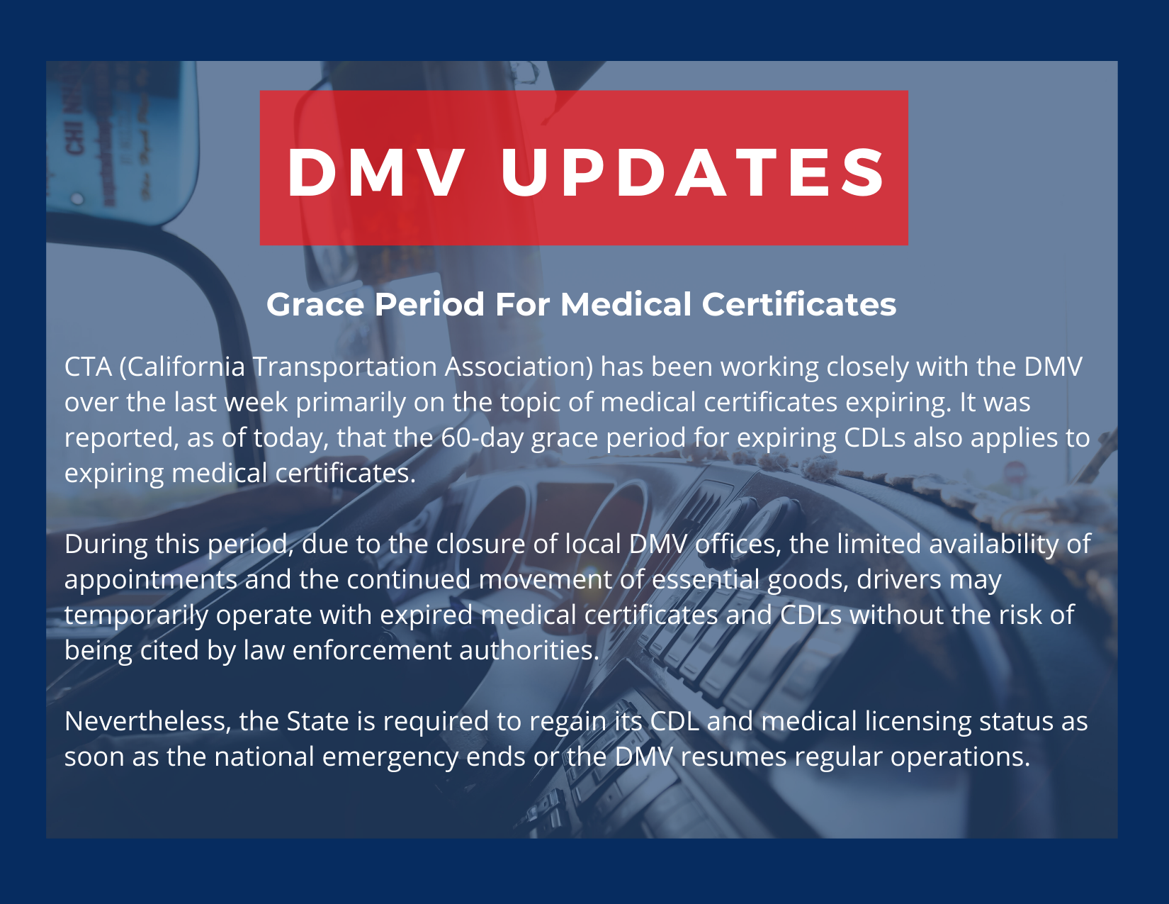 Grace Period For Medical Certificates & CDLs Road Ready